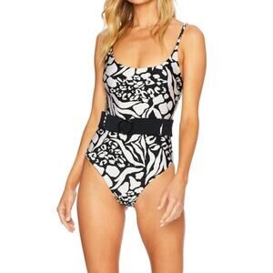 Anthropologie BEACH RIOT Julia Belted One-Piece Swimsuit Black White Size XS NWT